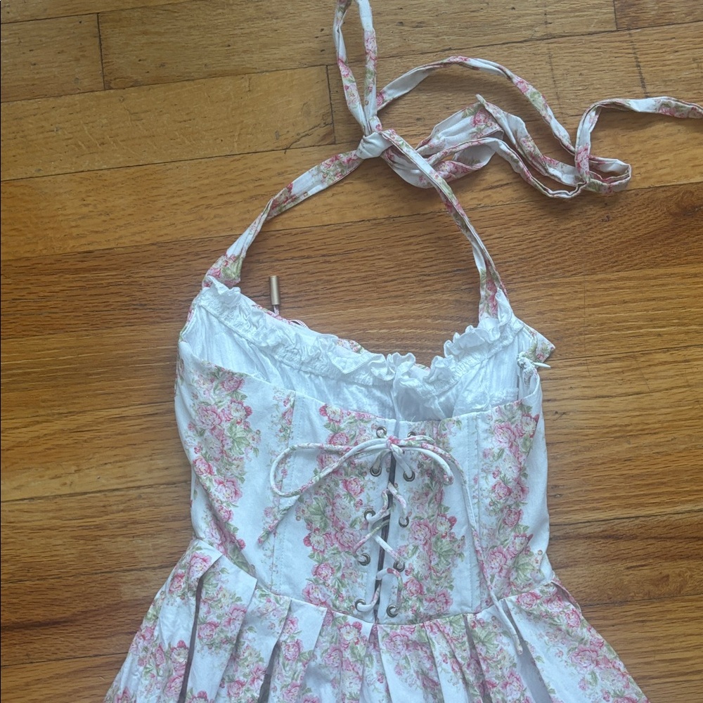 Light Pink Floral Halter Midi Dress - Picture 4 of 9
